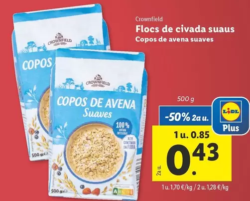 Oferta de Crownfield - Copos De Avena Suaves por 0,85€ en Lidl