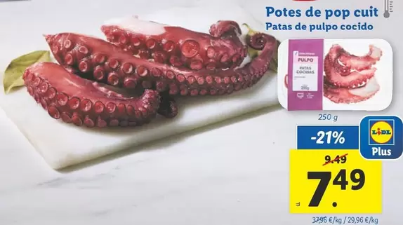 Oferta de Patas De Pulpo Cocido  por 7,49€ en Lidl