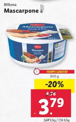 Oferta de Milbona - Mascarpone por 3,79€ en Lidl