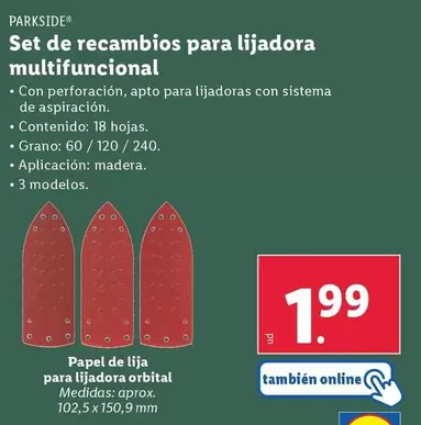 Oferta de Parkside - Set De Recambios Para Lijadora Multifuncional por 1,99€ en Lidl