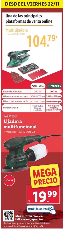 Oferta de Parkside - Lijadora Multifuncional  por 19,99€ en Lidl