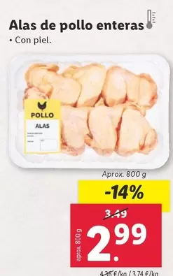 Oferta de Alas De Pollo Enteras  por 2,99€ en Lidl