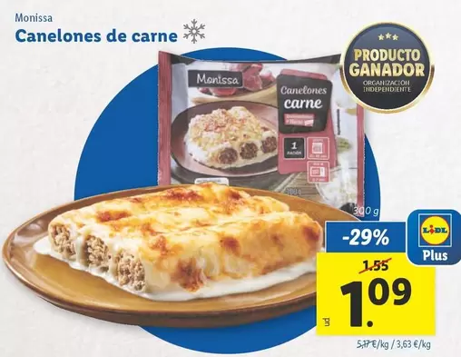 Oferta de Monissa - Canelones De Carne  por 1,09€ en Lidl