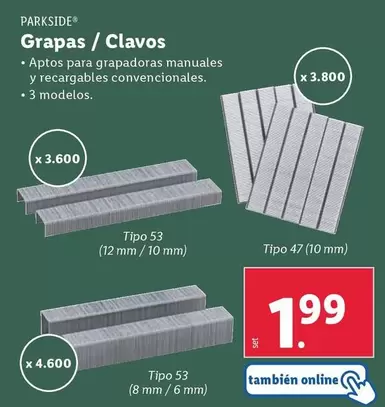 Oferta de Parkside - Grapas/Clavos por 1,99€ en Lidl