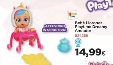 Oferta de IMC Toys - Bebé Llorones Playtime Dreamy Andador por 14,99€ en Super Juguete