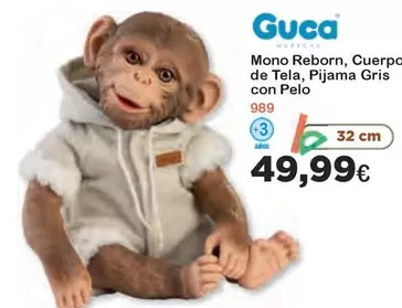 Oferta de Mono -  Reborn, Cuerpo De Tela, Pijama Gris Con Pelo por 49,99€ en Super Juguete