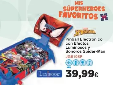 Oferta de Pinball Electrónico Con Efectos Luminoso Y Sonoros Spider-man por 39,99€ en Super Juguete