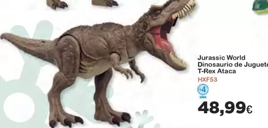 Oferta de Mattel - Jurassic World Dinosaurio De Juguete T-Rex Ataca por 48,99€ en Super Juguete