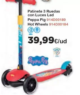 Oferta de Hot Wheels - Patinete 3 Ruedas Con Luces Led Peppa Pig  por 39,99€ en Super Juguete