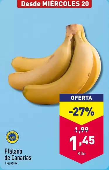 Oferta de Platano De Canarias por 1,45€ en ALDI