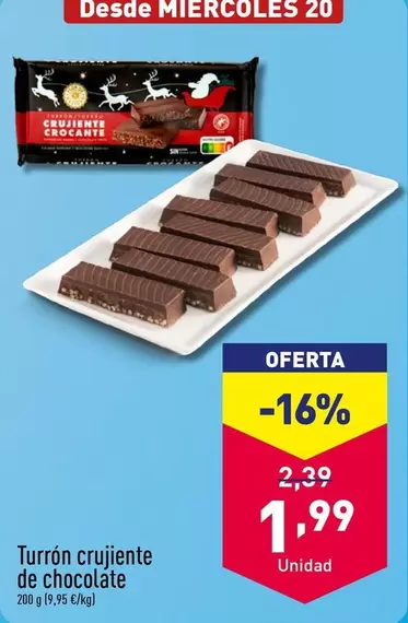 Oferta de Turrón Crujiente De Chocolate por 1,99€ en ALDI