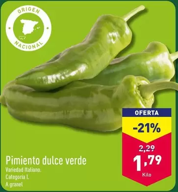 Oferta de Pimiento Dulce Verde por 1,79€ en ALDI