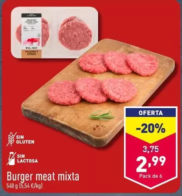 Oferta de Burger Meat Mixta por 2,99€ en ALDI