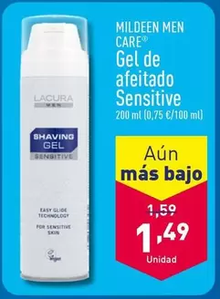 Oferta de Mildeen Men Care - Gel De Afeitado Sensitive por 1,49€ en ALDI