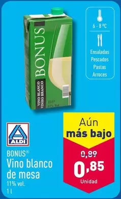 Oferta de Bonus - Vino Blanco  De Mesa por 0,85€ en ALDI