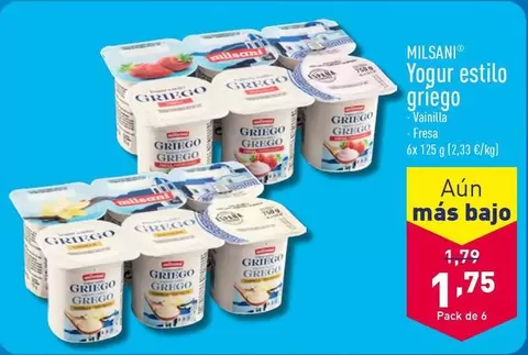 Oferta de Milsani - Yogur Estilo Griego por 1,75€ en ALDI