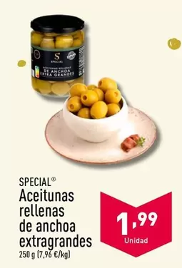 Oferta de Special - Aceitunas Rellenas De Anchoa Extragrandes por 1,99€ en ALDI