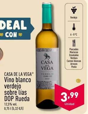 Oferta de Casa De La Vega - Vino Blanco Verdejo Sobre Lias DOP Rueda por 3,99€ en ALDI