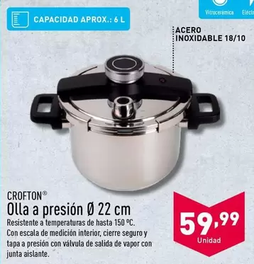 Oferta de Crofton - Olla A Presion Ø 22 Cm por 59,99€ en ALDI