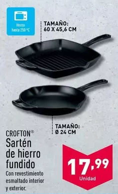 Oferta de Crofton - Sarten De Hierro Fundido por 17,99€ en ALDI