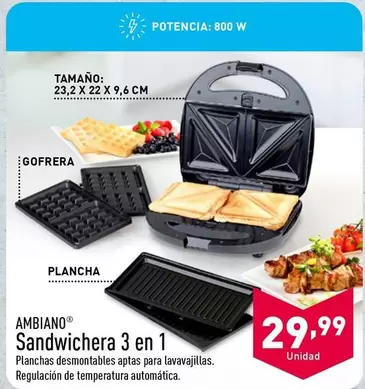 Oferta de Ambiano - Sandwichera 3 En 1 por 29,99€ en ALDI