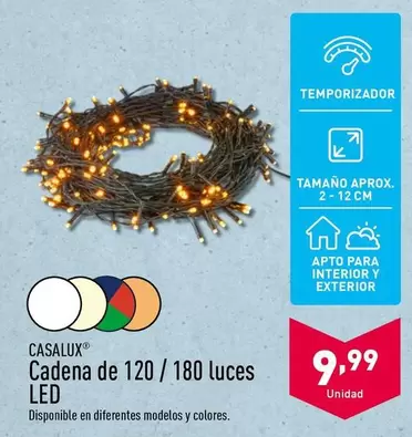 Oferta de Casalux - Cadena De 120 / 180 Luces Led por 9,99€ en ALDI