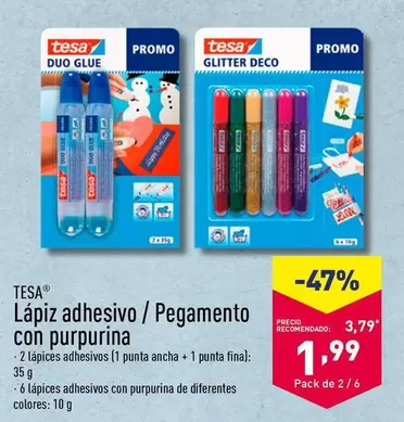 Oferta de Tesa - Lapiz Adhesivos/Pegamento Con Purpurina por 1,99€ en ALDI