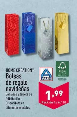 Oferta de Home Creation - Bolsas De Regalo Navidenas por 1,99€ en ALDI