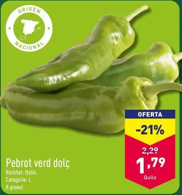 Oferta de Pebrot Verd Dolç  por 1,79€ en ALDI