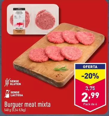 Oferta de Burguer Meat Mixta por 2,99€ en ALDI