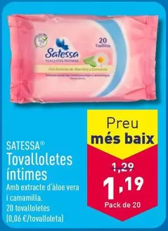 Oferta de Satessa - Tovalloletes Intimes por 1,19€ en ALDI