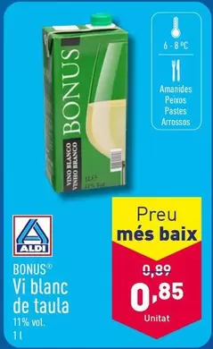 Oferta de Bonus - Vi Blanc De Taula por 0,85€ en ALDI