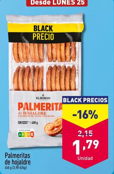 Oferta de Palmeritas De Hojaldre por 1,79€ en ALDI