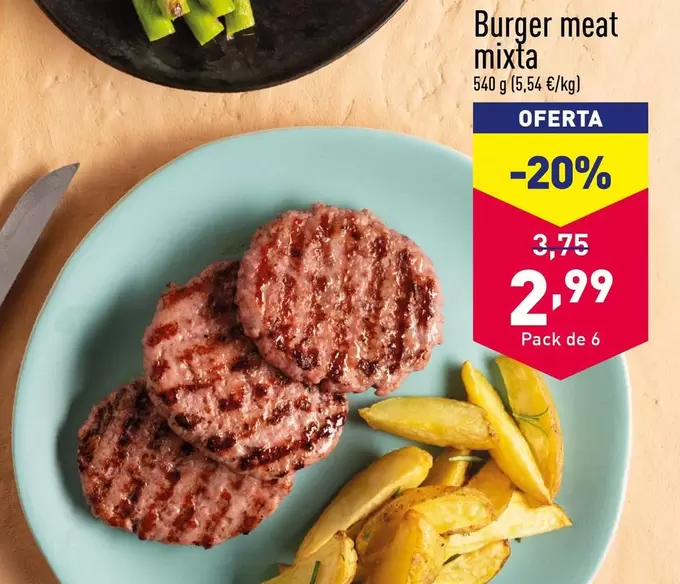 Oferta de Burger Meat Mixta por 2,99€ en ALDI