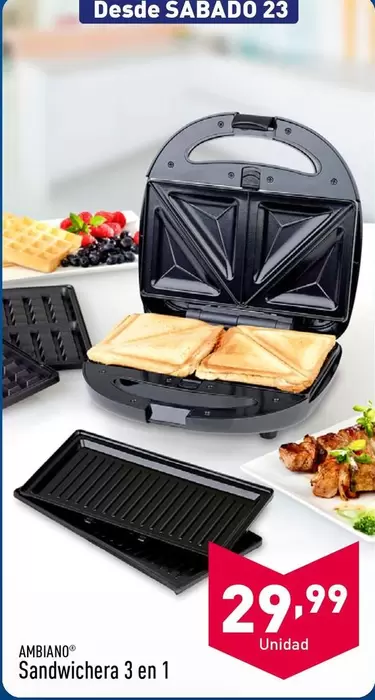 Oferta de Ambiano - Sandwichera 3 En 1 por 29,99€ en ALDI