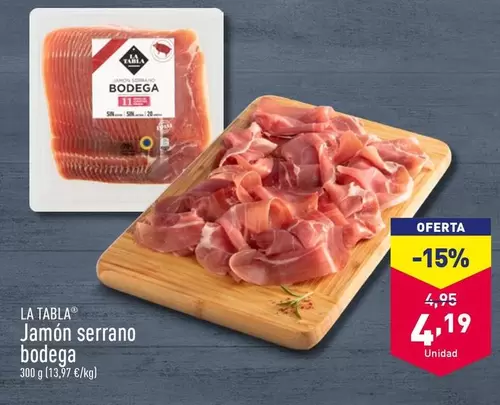 Oferta de La Tabla - Jamon  Serrano Bodega por 4,19€ en ALDI