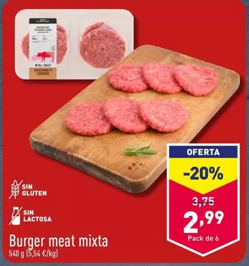 Oferta de Burger Meat Mixta por 2,99€ en ALDI