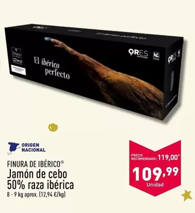 Oferta de Finura De Ibérico - Jamón De Cebo 50% Raza Ibérica por 109,99€ en ALDI