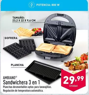 Oferta de Ambiano - Sandwichera 3 En 1 por 29,99€ en ALDI