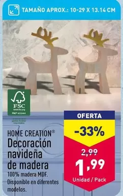 Oferta de Home Creation - Decoración Navideña De Madera por 1,99€ en ALDI