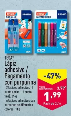 Oferta de Tesa - Lapiz Adhesiovo / Pegamento Con Purpurina por 1,99€ en ALDI