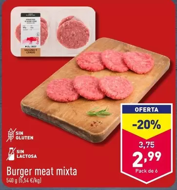 Oferta de Burger Meat Mixta por 2,99€ en ALDI