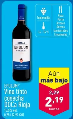 Oferta de Epulum - Vino Tinto Cosecha DOCa Rioja por 2,19€ en ALDI