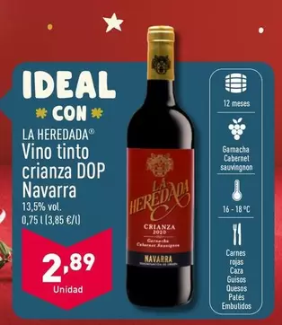 Oferta de La Heredada - Vino Tinto Crianza DOP Navarra por 2,89€ en ALDI