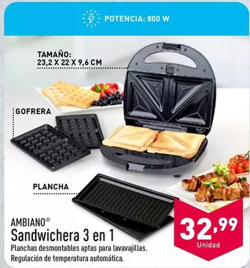 Oferta de Ambiano - Sandwichera 3 En 1 por 32,99€ en ALDI