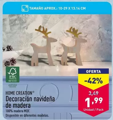 Oferta de Home Creation - Decoracion Navidena De Madera por 1,99€ en ALDI