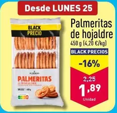 Oferta de Palmeritas De Hojaldre por 1,89€ en ALDI