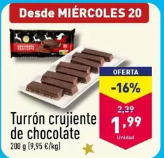 Oferta de Turron Crujiente De Chocolate por 1,99€ en ALDI