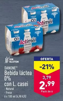 Oferta de Danone - Bebida Lactea 0% Con L. Casei por 2,99€ en ALDI