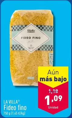 Oferta de La Villa - Fideo Fino por 1,09€ en ALDI